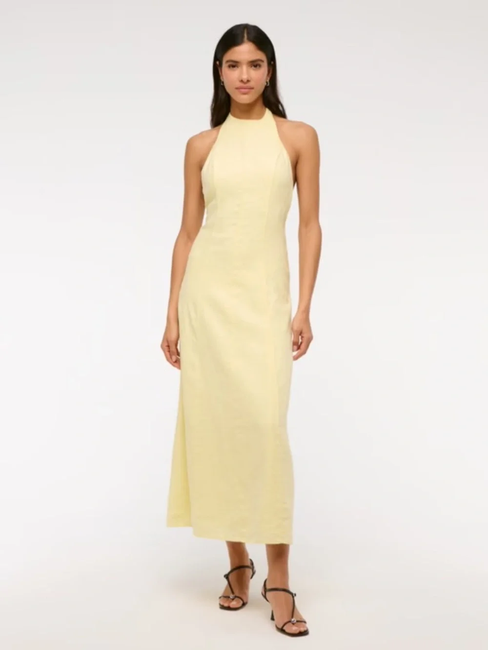 Premium Linen High-Neck Maxi Dress